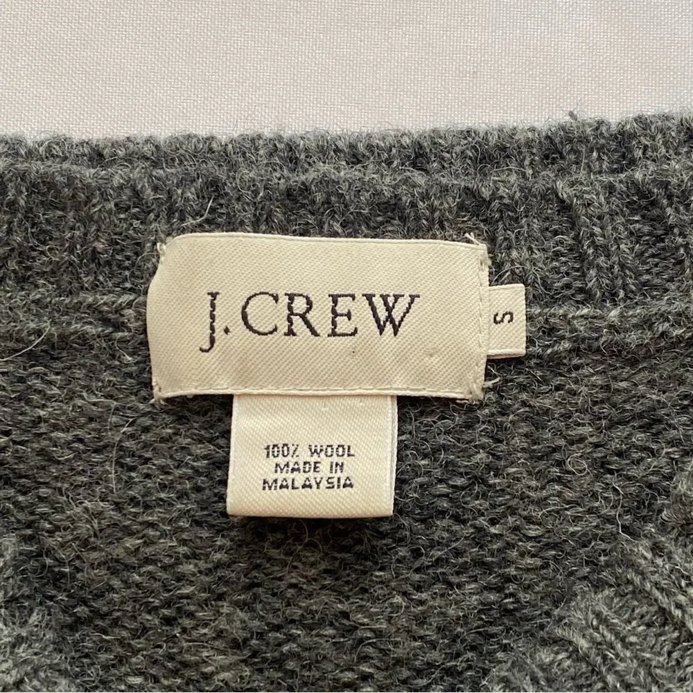 Vintage J. Crew Gray/ Colorblock 100% Wool Crewneck Pullover Sweater Size Small